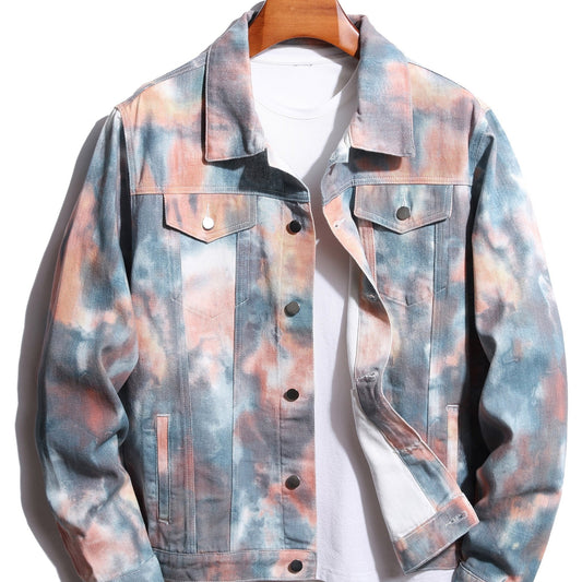 Men's Tie Dyed Denim Jacket with Pockets