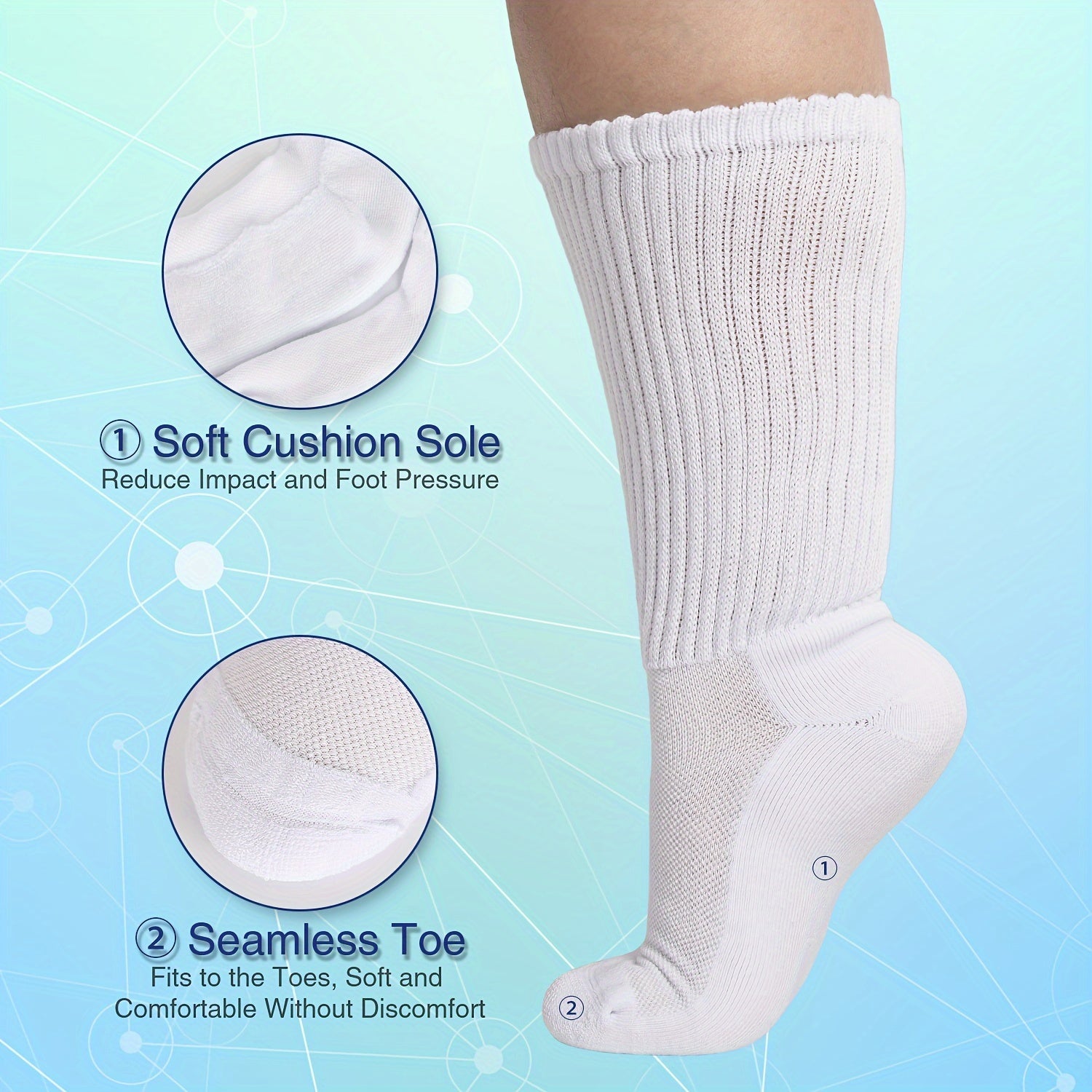6 Pairs Non Binding Diabetic Socks Bamboo Fibre Loose Sock Extra Wide Calf