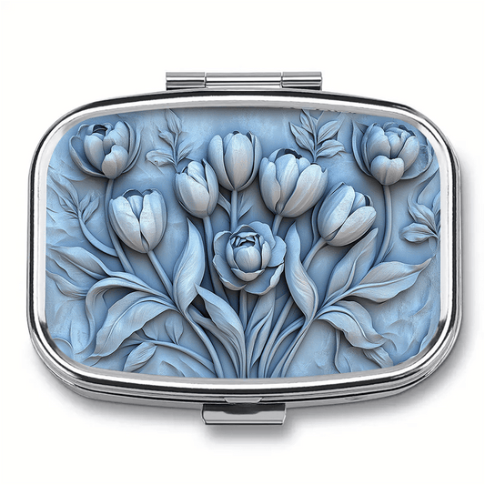 Floral 2D Relief Iron Pill Box 3 Compartment Portable Medication Organizer