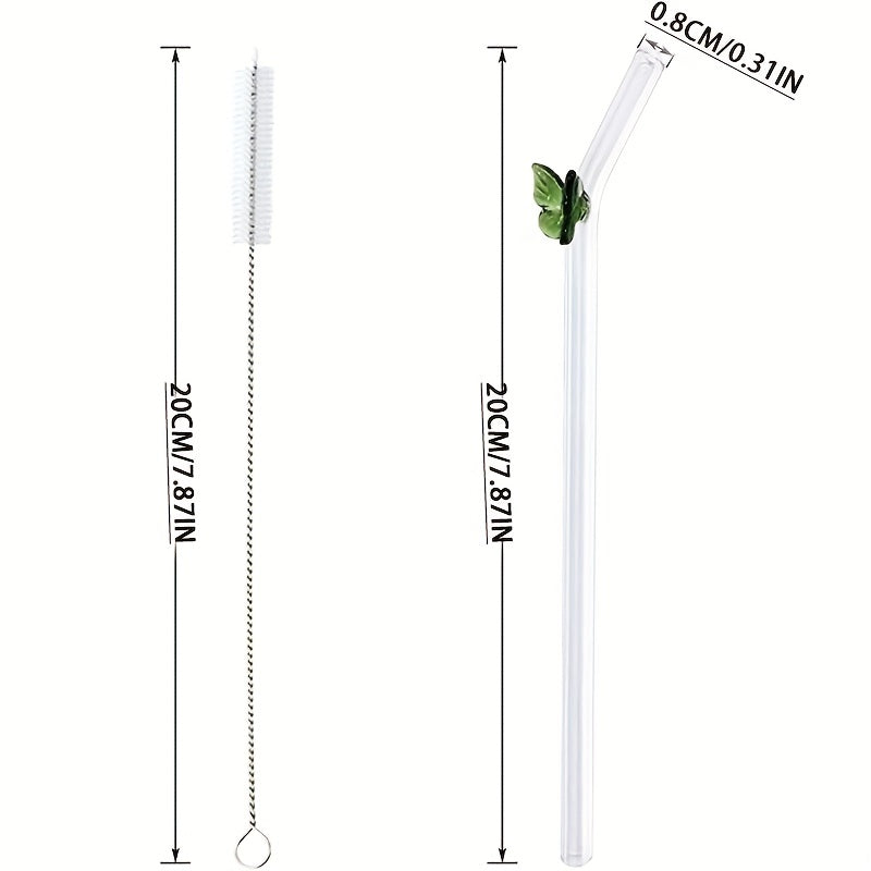 7pcs Butterfly Glass Straws Reusable Dishwasher Safe 2 Cleaning Brushes