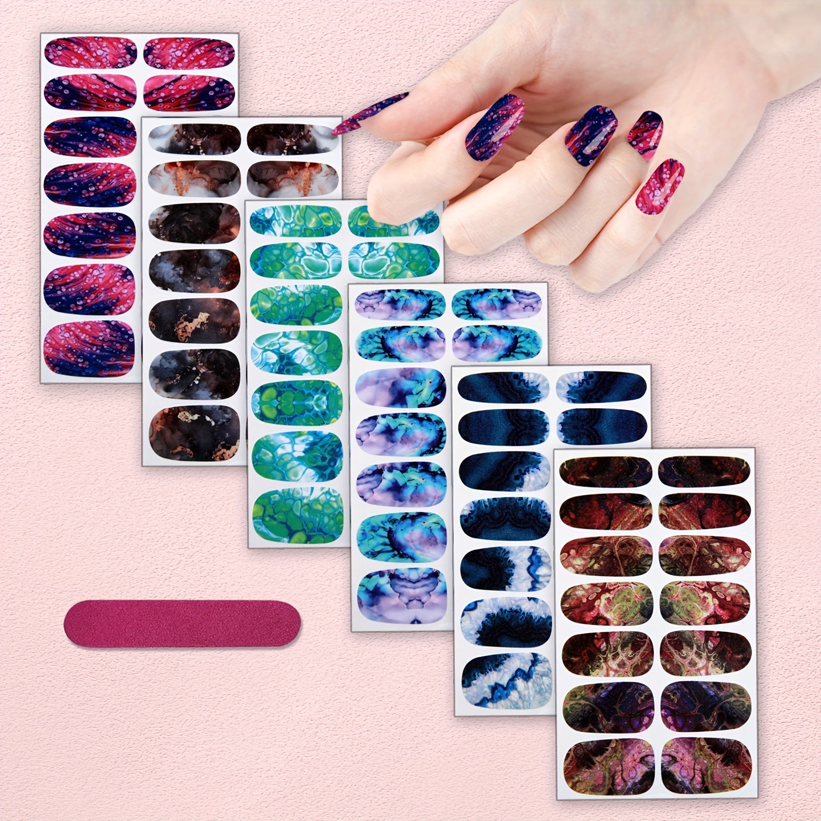 6 Sheets Marble Nail Stickers Full Wrap Self Adhesive Gel Decals