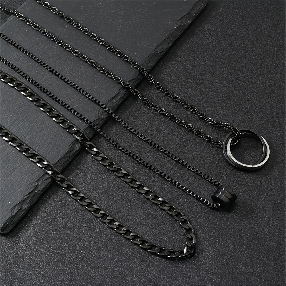3pcs Men's Stainless Steel Twisted Chain Necklace