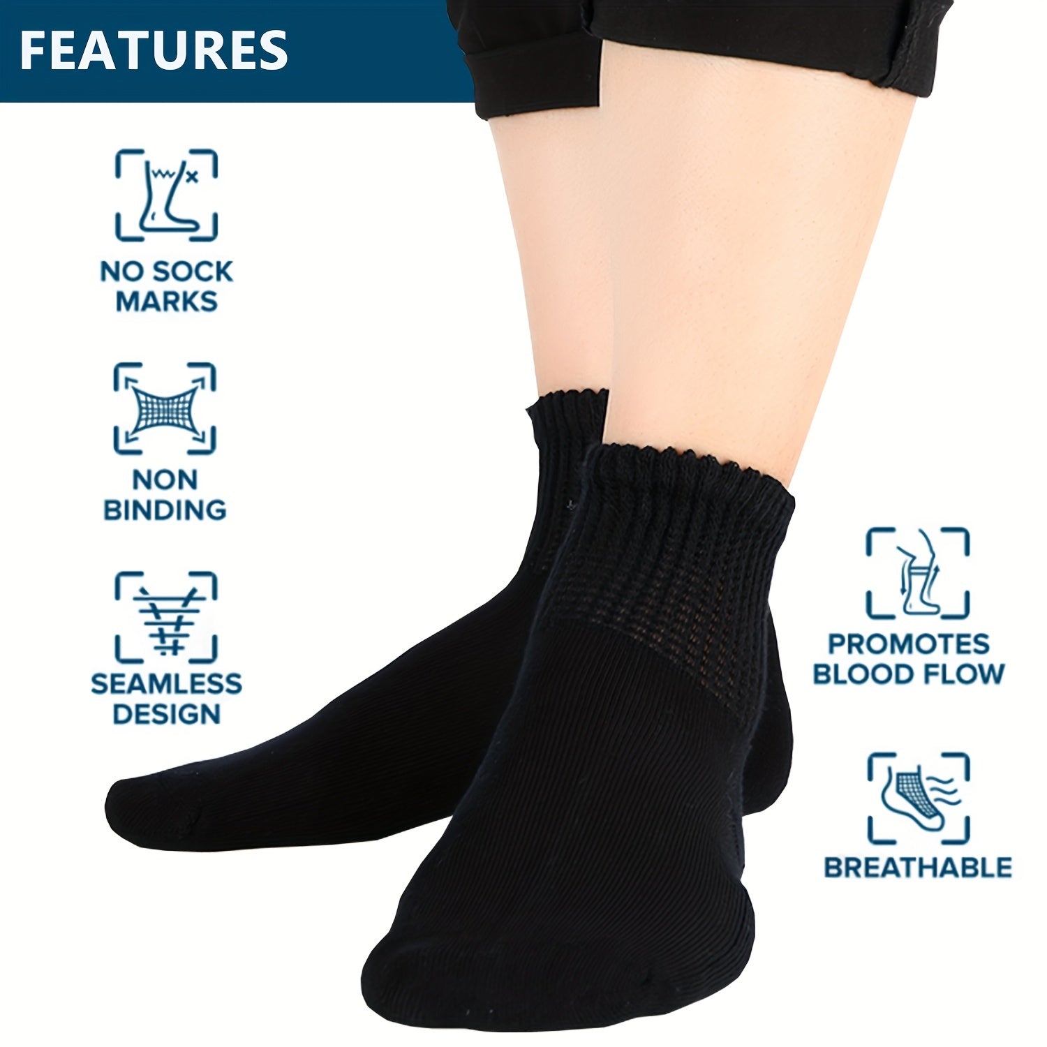 4 Pair Bamboo Non-Binding Diabetic Ankle Socks