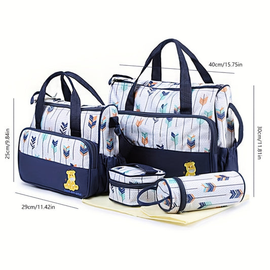 Set of 5 Diaper Bags Geometric Print Parent Bag Set with Shoulder Strap