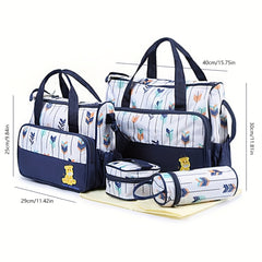 Set of 5 Diaper Bags Geometric Print Parent Bag Set with Shoulder Strap