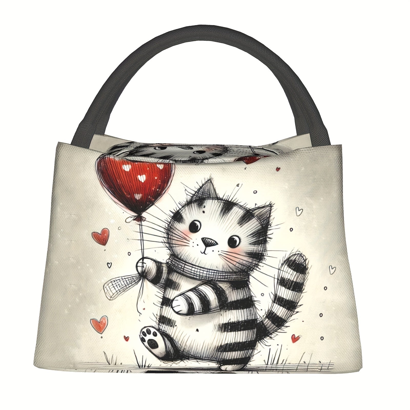 Cat Print Insulated Lunch Bag Reusable Thermal Food Container Leak Proof Cooler