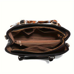 Vintage PU Leather Tote Bag Women Removable Strap Plaid Positioning