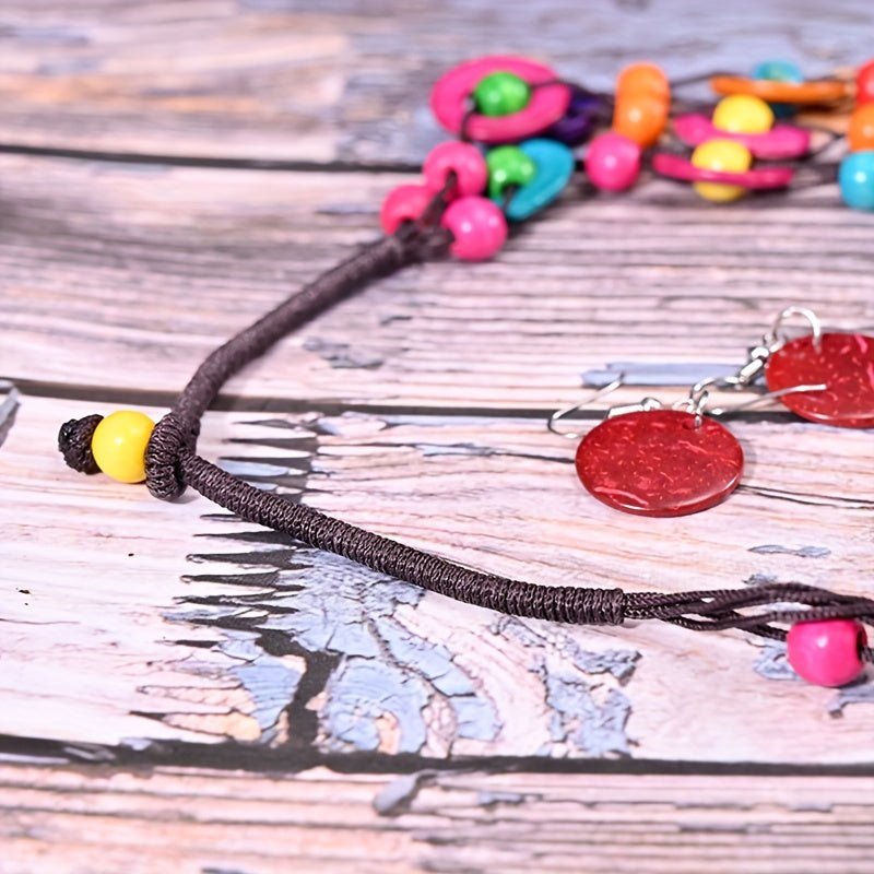 Boho Style Multilayer Necklace Set & Earrings