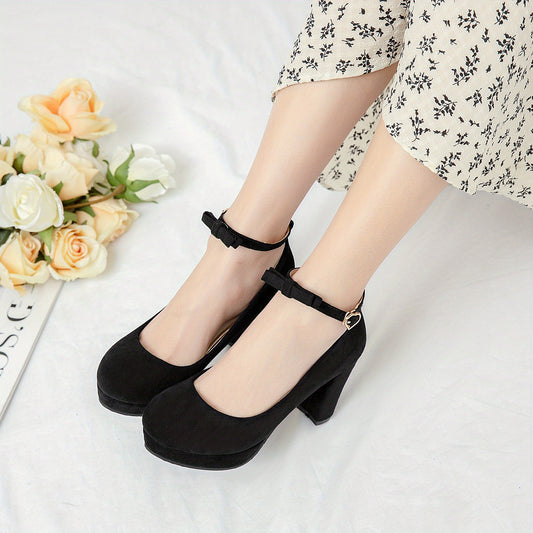 Women's Platform High Heels Ankle Strap Bow Dress Pumps