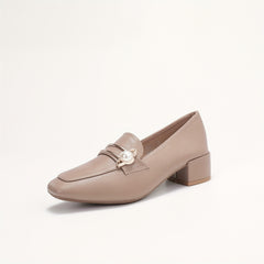 Women's Faux Metal Block Heels Slip On Shoes