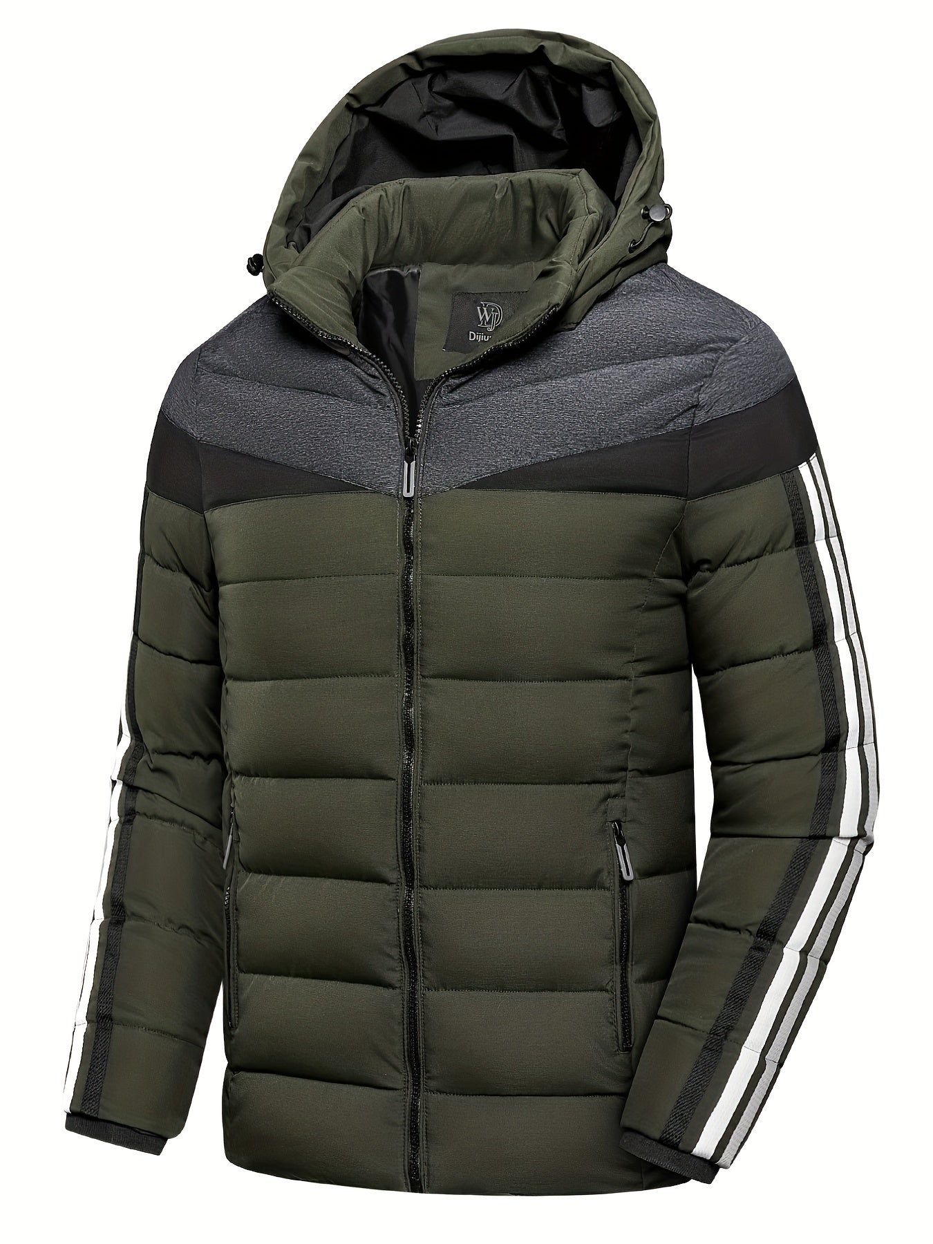 Hooded Winter Jacket Men Zip Up Casual Outdoor Coat