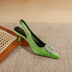 Women's Rhinestone Decor Pumps Pointed Toe Kitten Heels