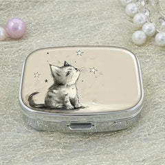 Starry Cat 2 Compartment Pill Case Compact Medicine Organizer