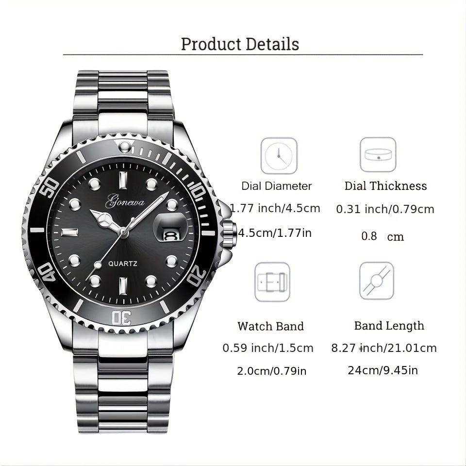 Men's Quartz Watch Luminous Calendar Steel Strap Wrist Watch