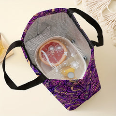 Purple Floral Insulated Lunch Bag Leakproof Reusable Tote