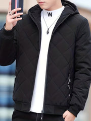Men's Fleece Hooded Coat Zipper Pockets Jacket