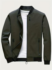 Men's Stand Collar Windbreaker Zip Up Jacket