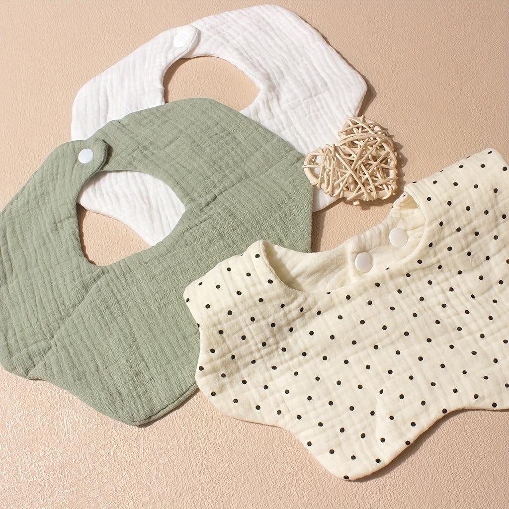 3 Pack Petal Shaped Baby Bibs Absorbent Gauze Drool Bibs Snap Closure