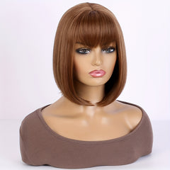 Short Straight Bob Wig With Bangs Synthetic Wig 12inch Cosplay Wigs