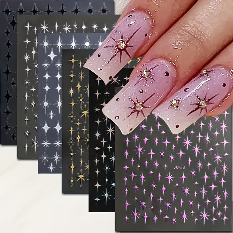 Geometric Star Nail Stickers 3D Self Adhesive Polypropylene Nail Art Space Theme