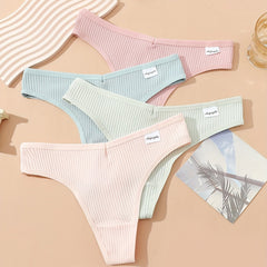 4pcs Soft Ribbed Stretchy Thongs Comfy Intimates Panties Women's Lingerie