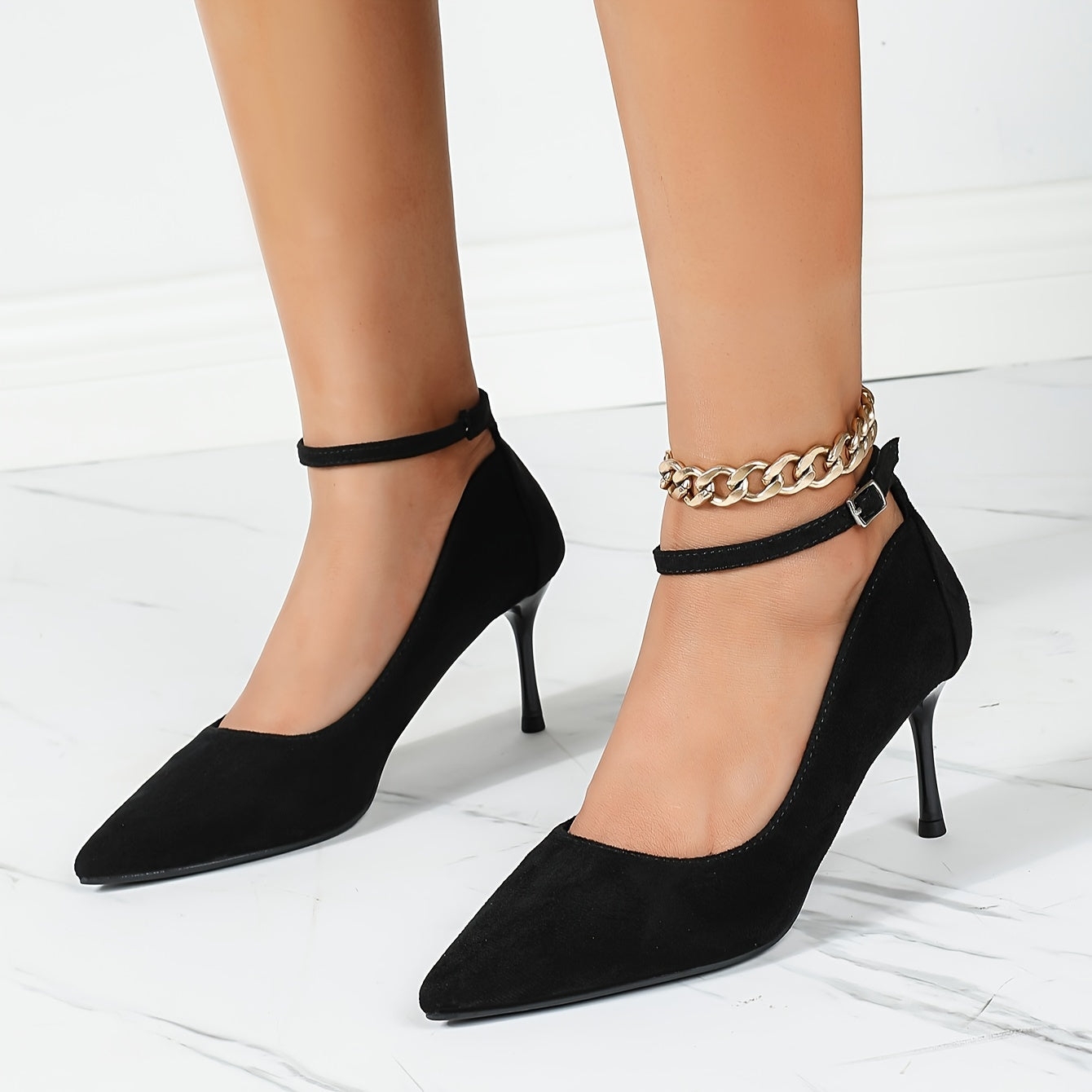 Women's Ankle Strap High Heels Pointed Toe Dress Stilettos
