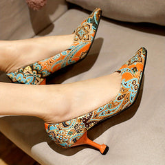 Women's Stiletto Heels Pointed Toe Slip On Pumps Retro Party Dress Shoes