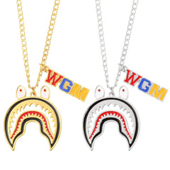 Big Shark Pendant Men Titanium WGM Chain Necklace Rapper Jewelry