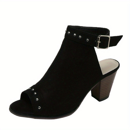 Women's Chunky Heeled Sandals Peep Toe Buckle Strap Stacked High Heels