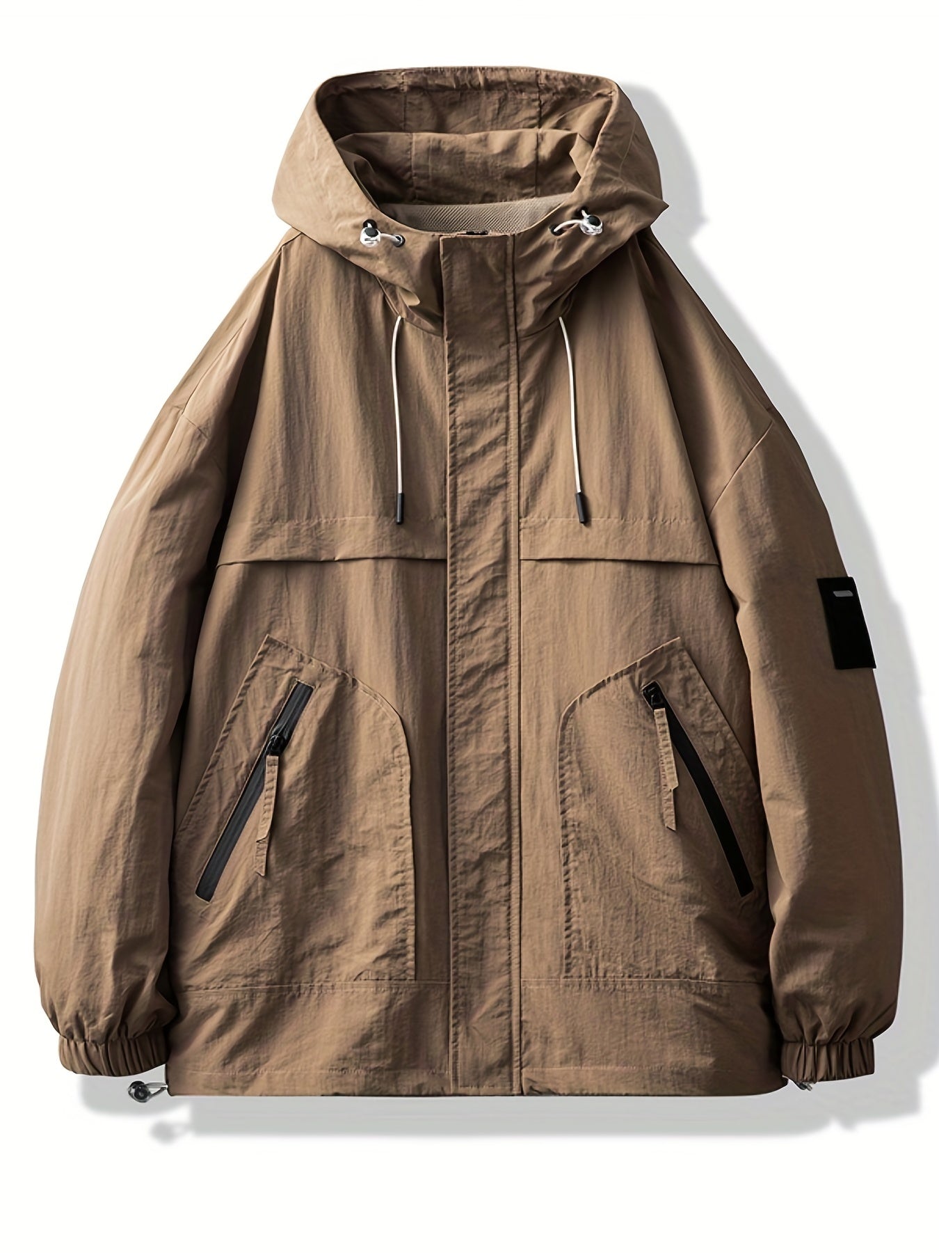 Men's Lightweight Hooded Windbreaker Jacket Casual Stand Collar Zip Up Coat