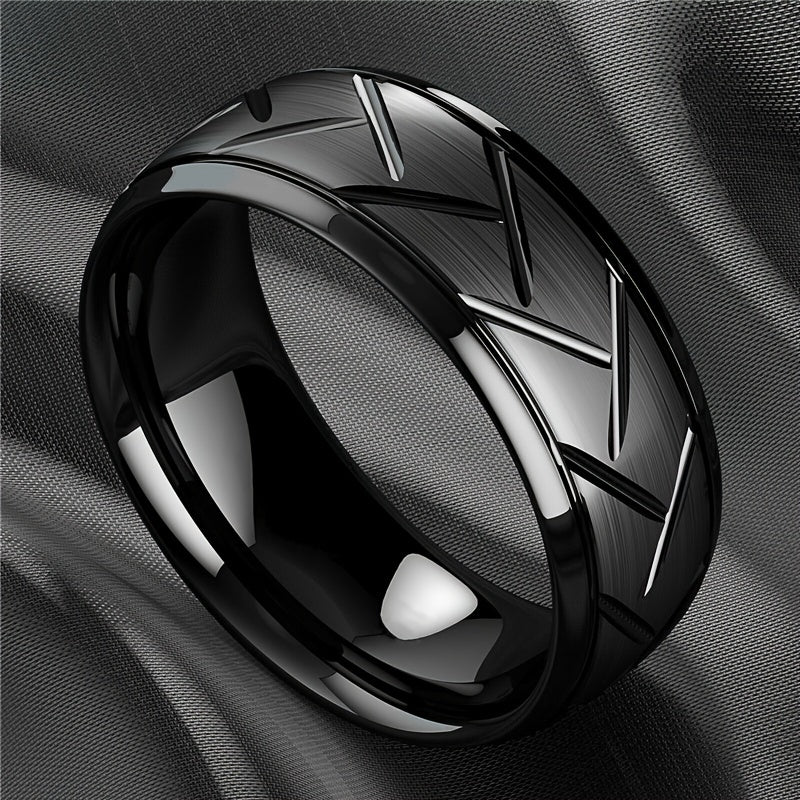 8MM High Titanium Steel Ring Men's Stainless Steel Wire Groove Tire Ring
