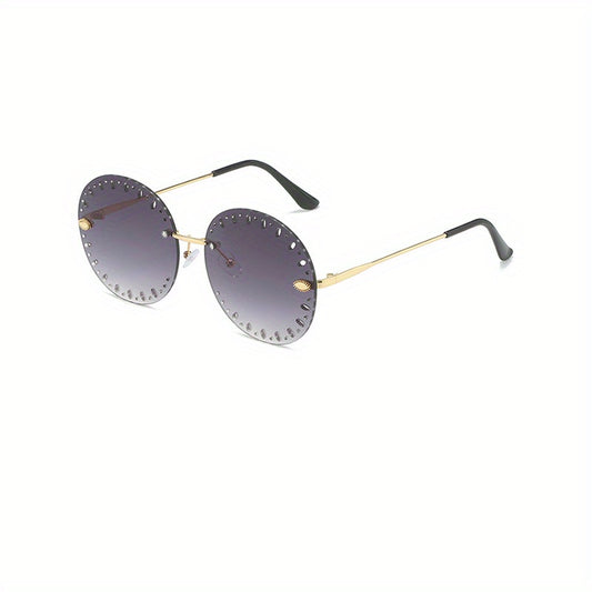 Rimless Round Sunglasses Ombre Lens Hollow Glasses