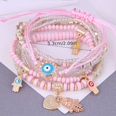 Colorful Bracelet Hand & Eye Pendant Rice Beads Bracelet For Women