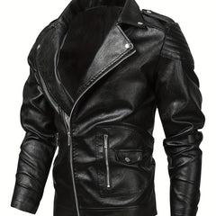 Men's PU Leather Lapel Zipper Jacket for Autumn/Winter