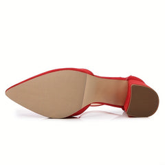 Women's Block Heeled Sandals Pointed Toe Ankle Strap Pumps Solid Heels