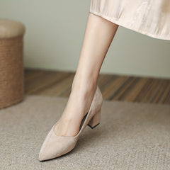 Women's Chunky Heeled Court Pumps Classic Solid Pointed Toe Mid Heels