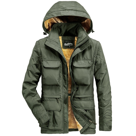 Men's Cargo Jacket Warm Coats Fleece Lined Military Jackets with Hood