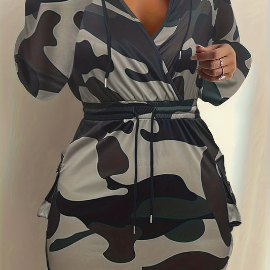 Women's Plus Camo Print Hoodie Dress With Pockets