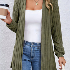 Ribbed Long Sleeve Open Front Cardigan