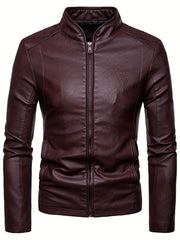 Men's Classic PU Zip Up Faux Leather Jacket