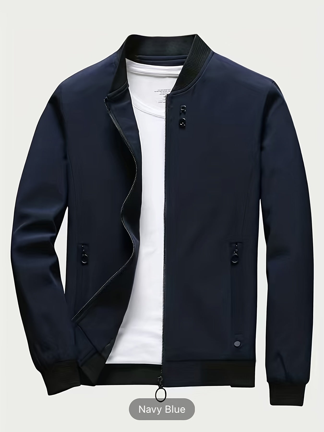 Men's Stand Collar Windbreaker Zip Up Jacket