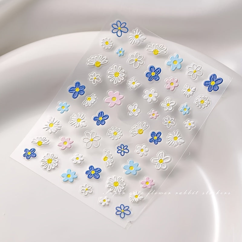 Embossed Spring Flower Nail Art Stickers - Self Adhesive Decals