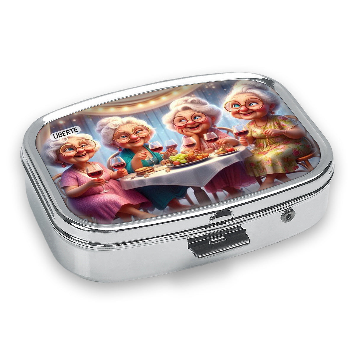 Cartoon Grandmothers Dinner Print Pill Case with 2 Compartments