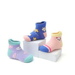 12 Pairs Girls Cartoon Toddler Socks Cotton Non-slip Walking Socks