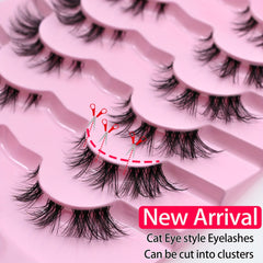 7 Pairs Cat Eye Lashes Faux Mink Wispy False Eyelashes Makeup