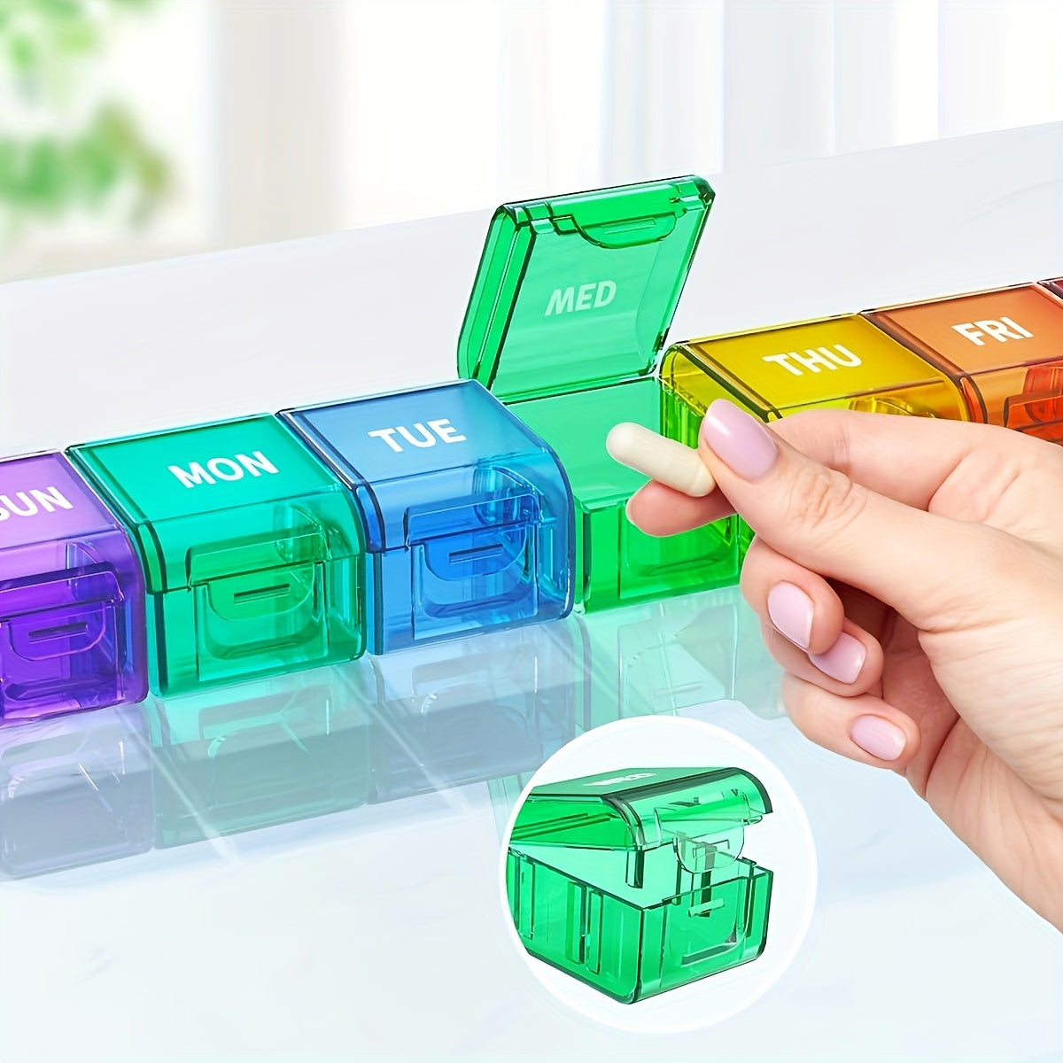 Large 7-Day Pill Organizer Rainbow Case with Detachable Compartments