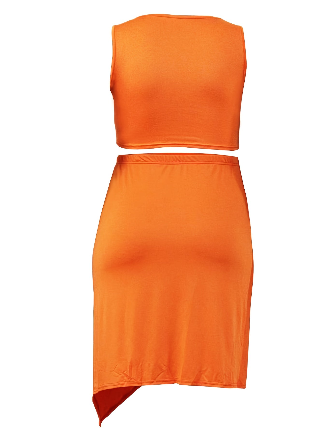 Solid Tank Crop Top & Draped Skirt Outfits Two Piece Set