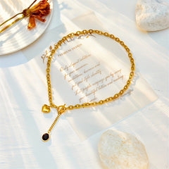 Heart Shape Golden Plating Necklace Retro Party Jewelry