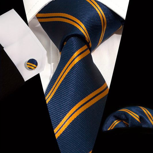 Classic Necktie Pocket Square And Hanky Cufflinks Set For Men