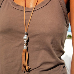 Boho Velvet Faux Leather Tassel Necklace